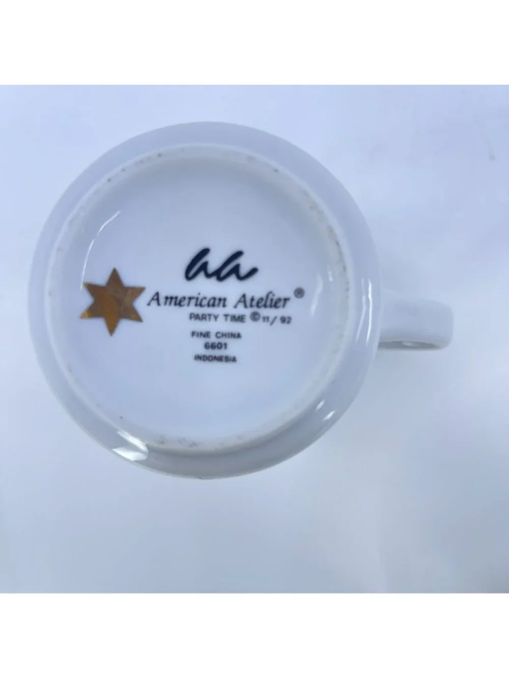 vintage american atelier party time gold star fine china mugs set of 4 1992